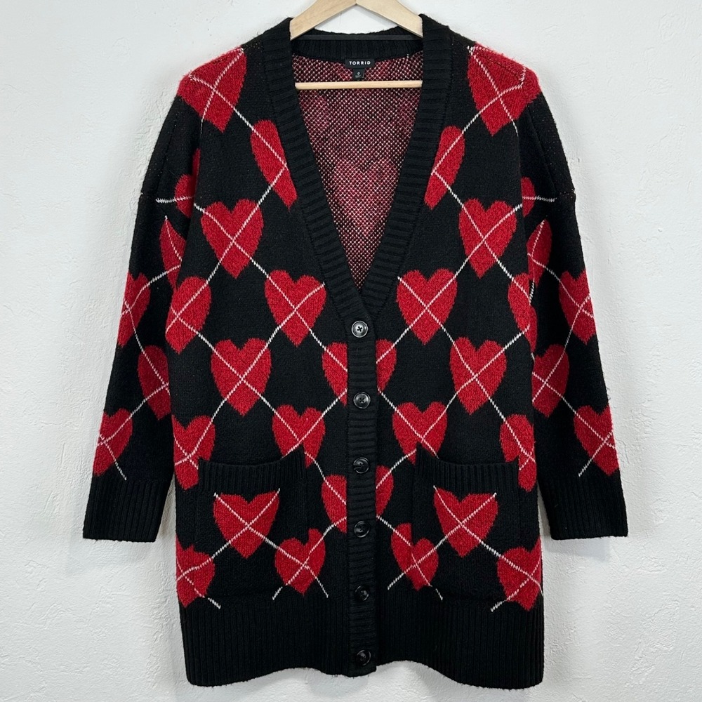 Torrid Vegan Cashmere Oversized Cardigan Sweater Sz 0 Whimsigoth Grunge Hearts
